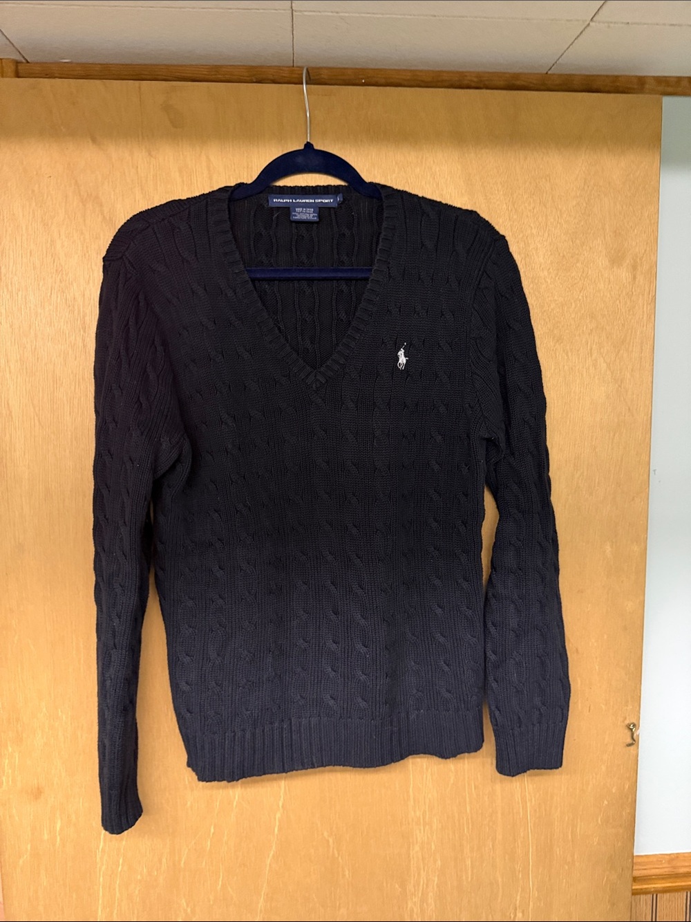 Ralph Lauren Sport Black Cable Knit V-Neck Sweater